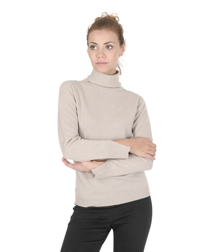 Crown of Edinburgh Cashmere Womens Turtleneck Sweater COE 0023 TAUPE