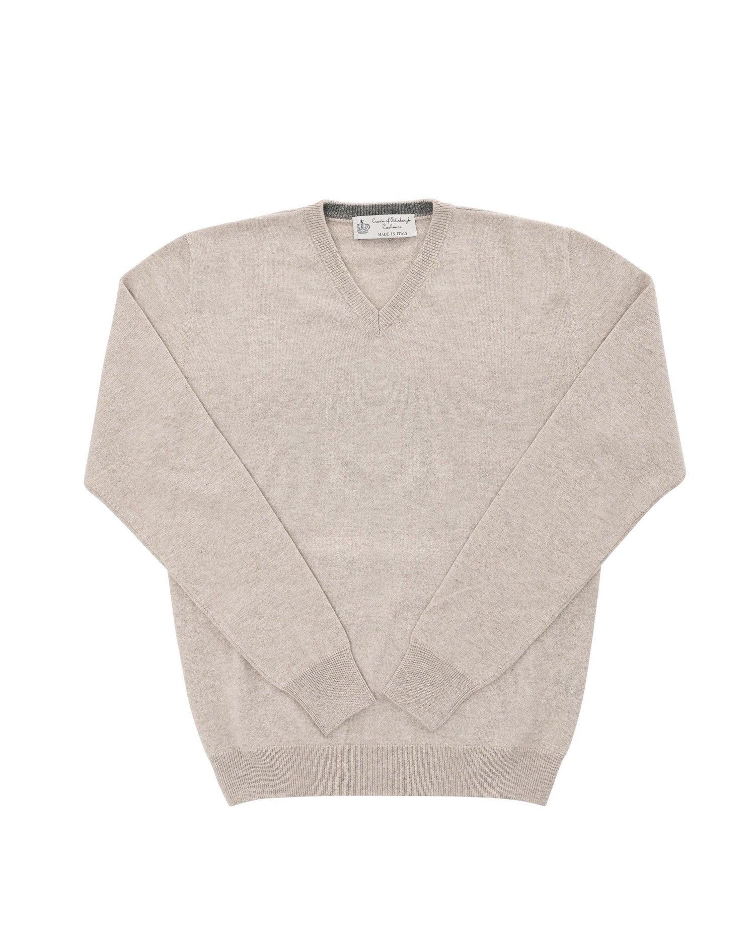 Crown of Edinburgh Cashmere Mens V Neck Sweater COE 0012 BEIGE