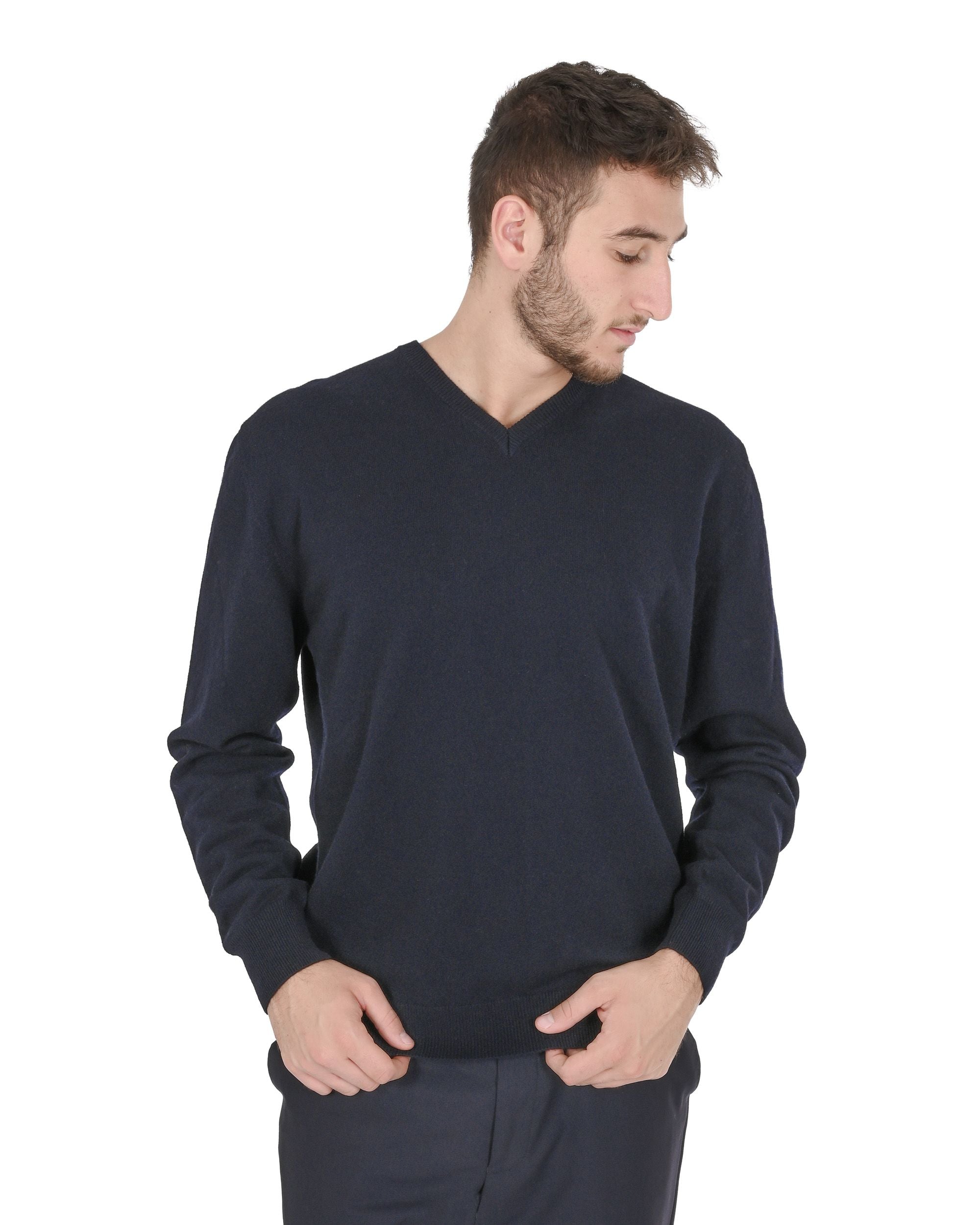 Crown of Edinburgh Cashmere Mens V Neck Sweater COE 0012 NAVY BLUE