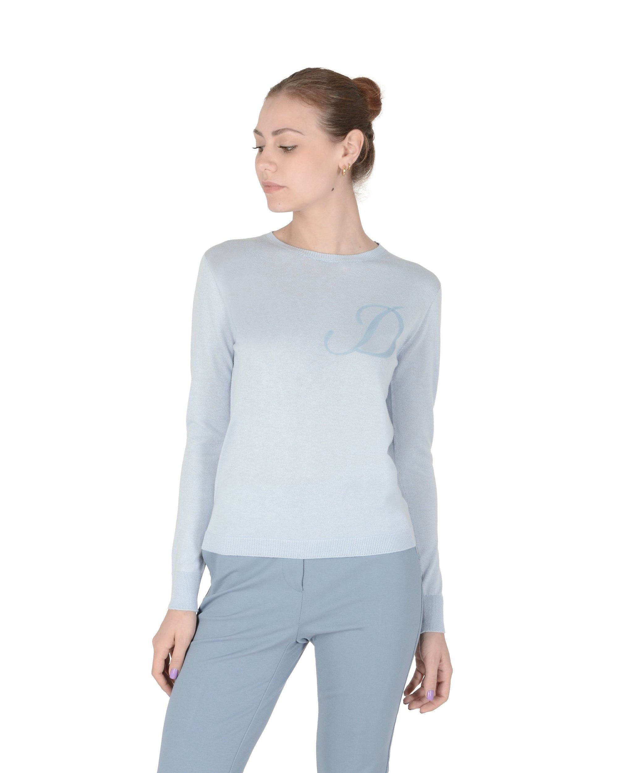 Crown of Edinburgh Cashmere Long Sleeve ART 004 LIGHT BLUE LETTER D