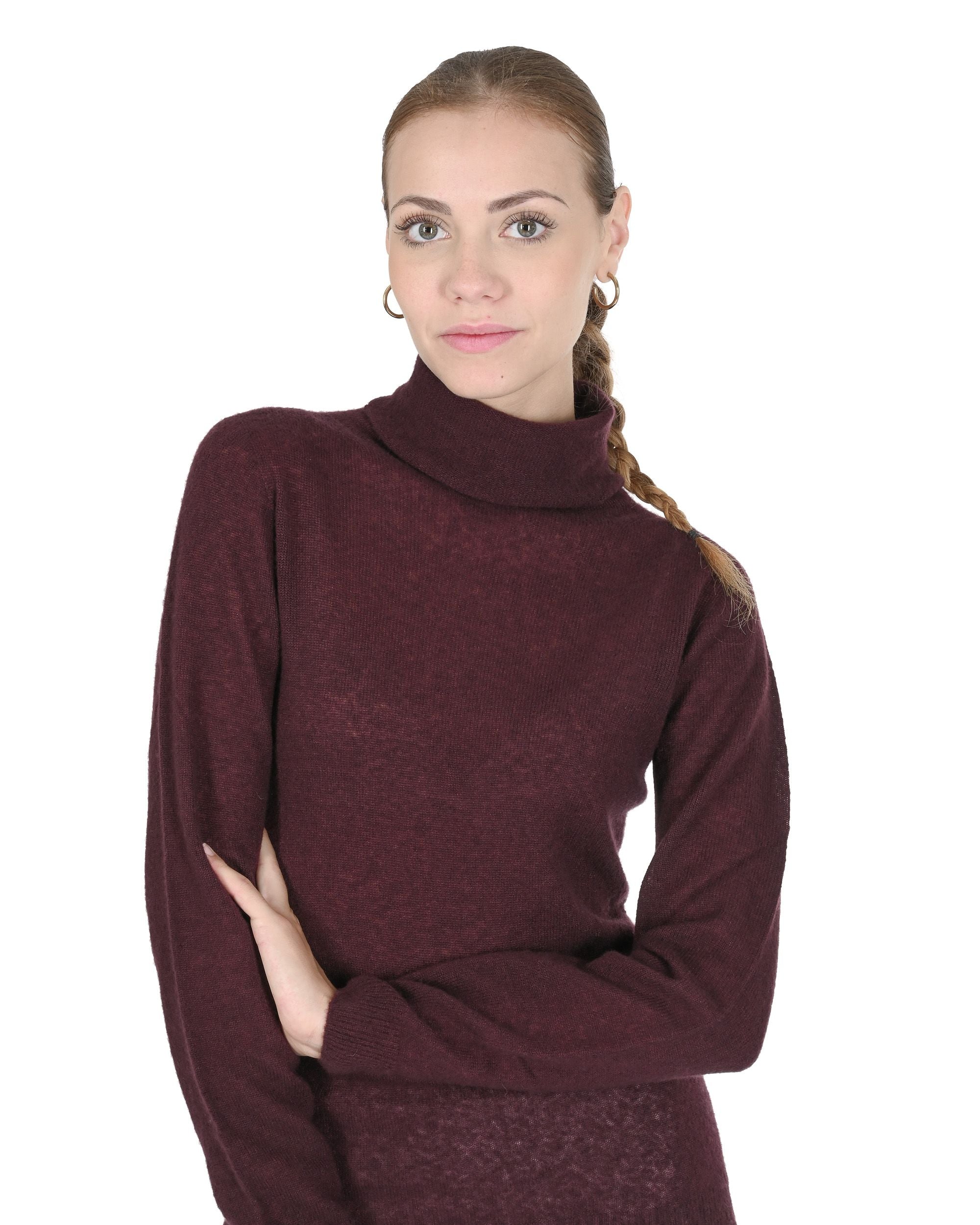 Crown of Edinburgh Cashmere Womens Turtleneck Sweater COE 0019 BORDEAUX