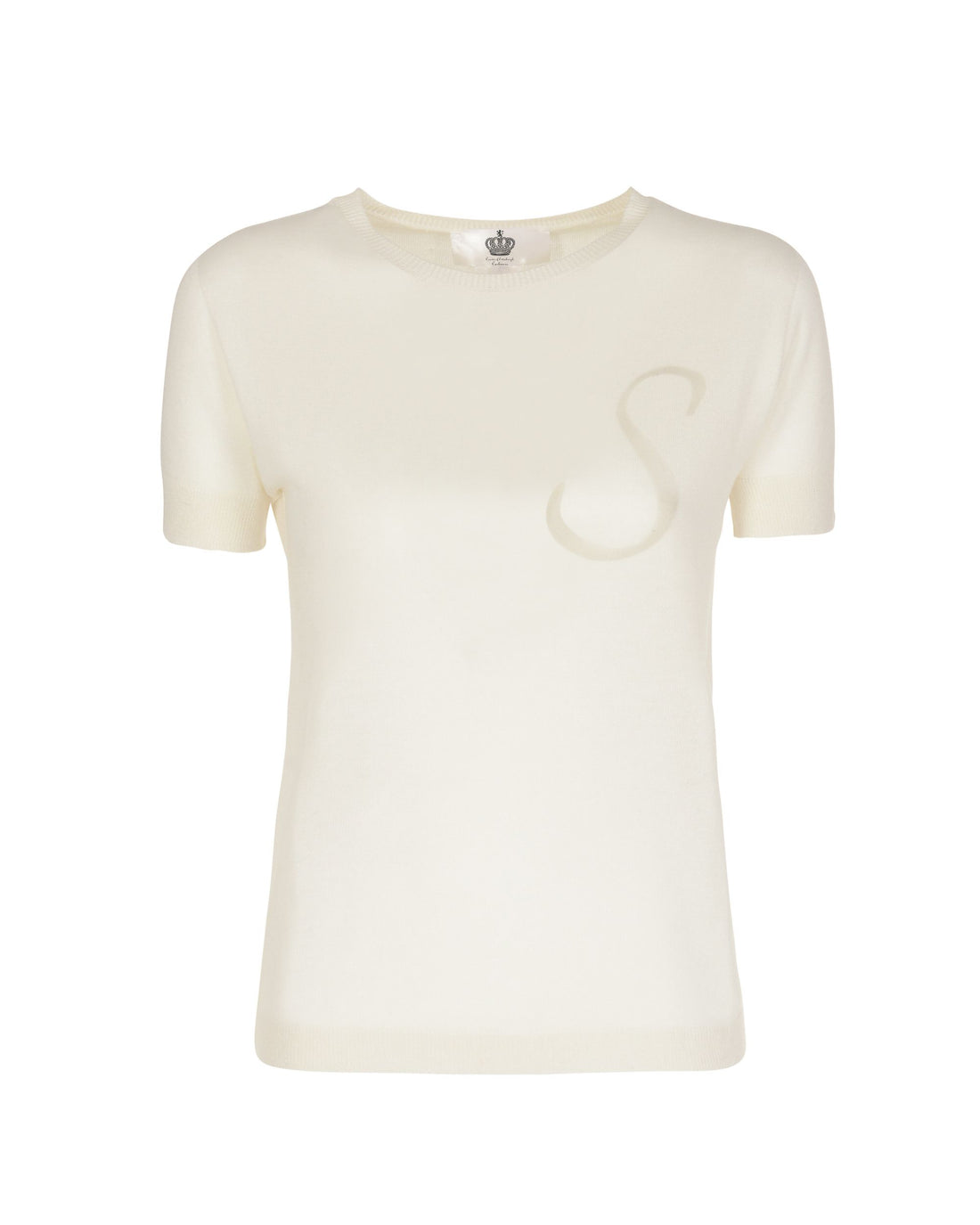 Crown of Edinburgh Cashmere Short Sleeve ART 003 IVORY LETTER S