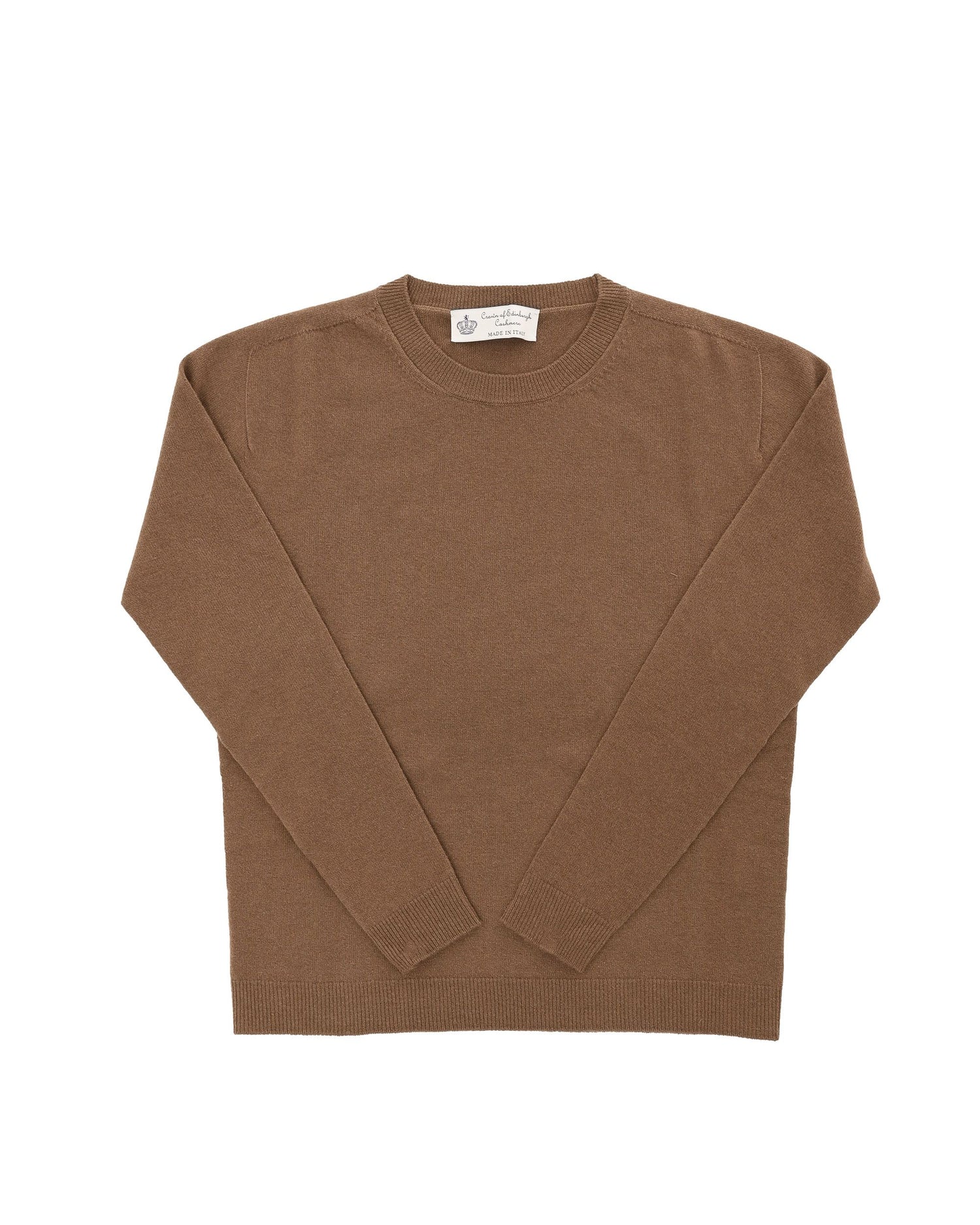 Crown of Edinburgh Cashmere Womens Round Neck Sweater COE 0014 LIGHT BROWN