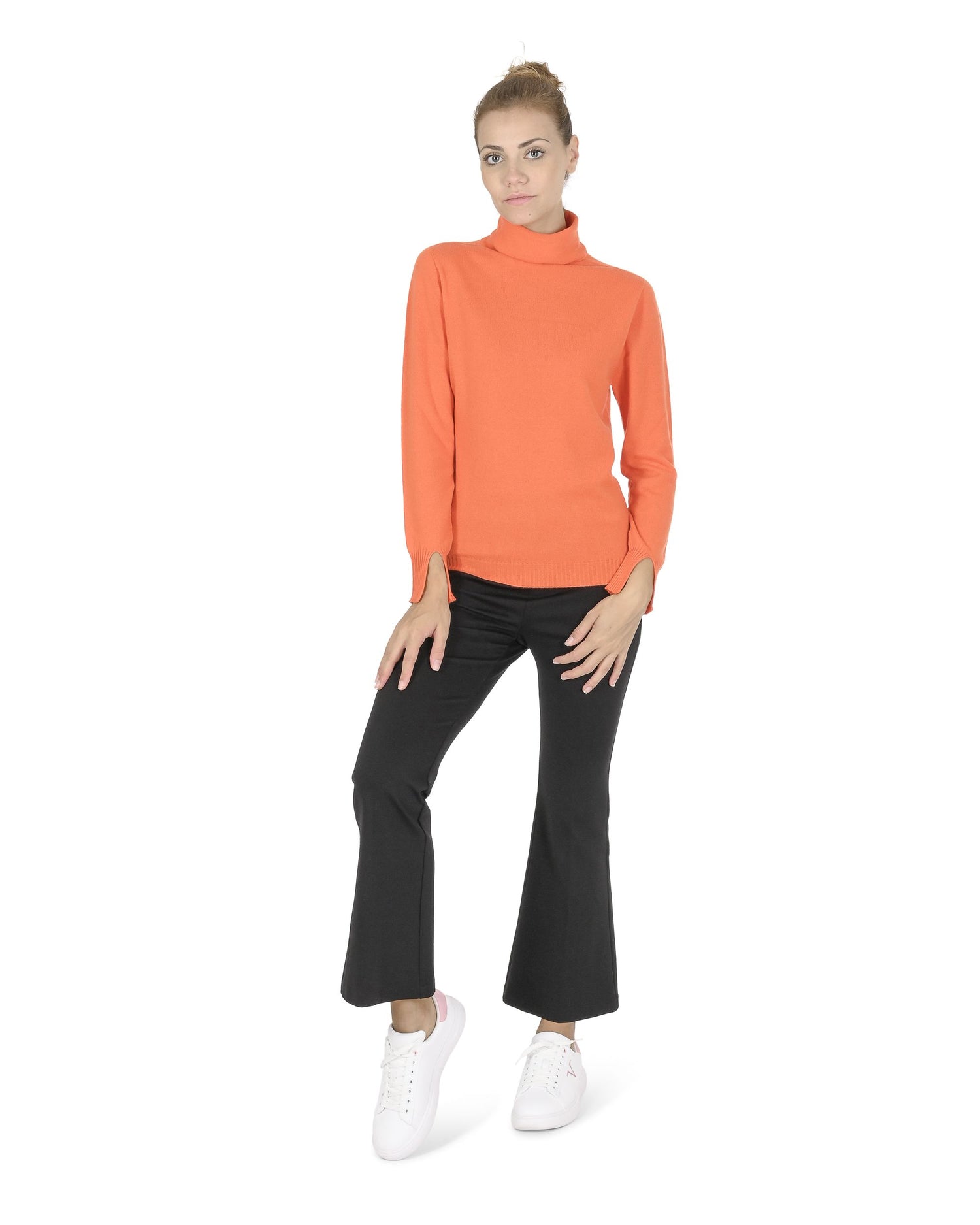 Crown of Edinburgh Cashmere Womens Turtleneck Sweater COE 0023 ORANGE