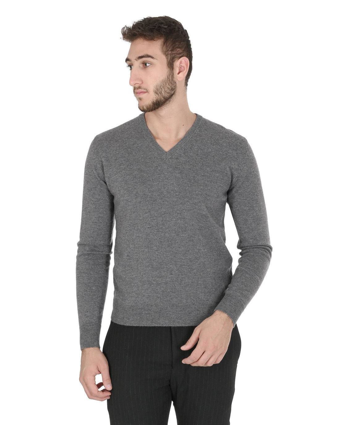 Crown of Edinburgh Cashmere Mens V Neck Sweater COE 0012 GREY