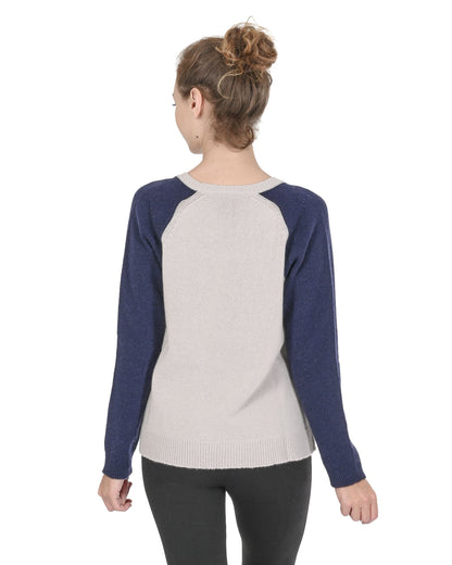 Crown of Edinburgh Cashmere Womens Round Neck Sweater COE 0016 CREAM/BLUE