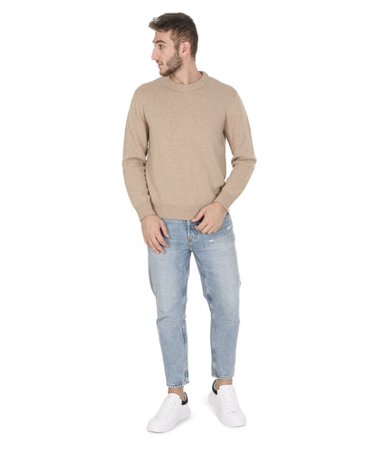 Crown of Edinburgh Cashmere Mens Round Neck Sweater COE 009 BEIGE