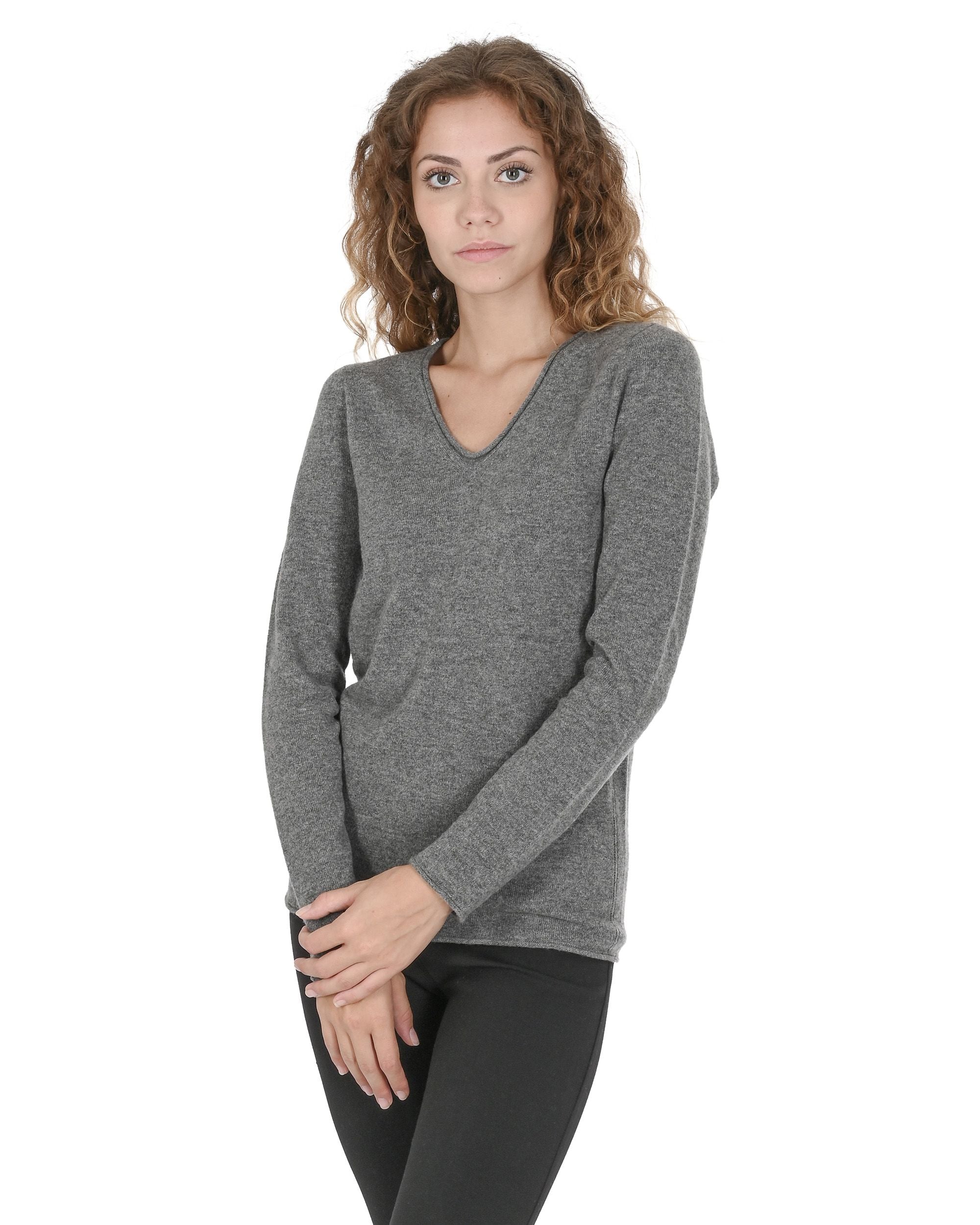 Crown of Edinburgh Cashmere Womens V Neck Sweater COE 0022 SMOG