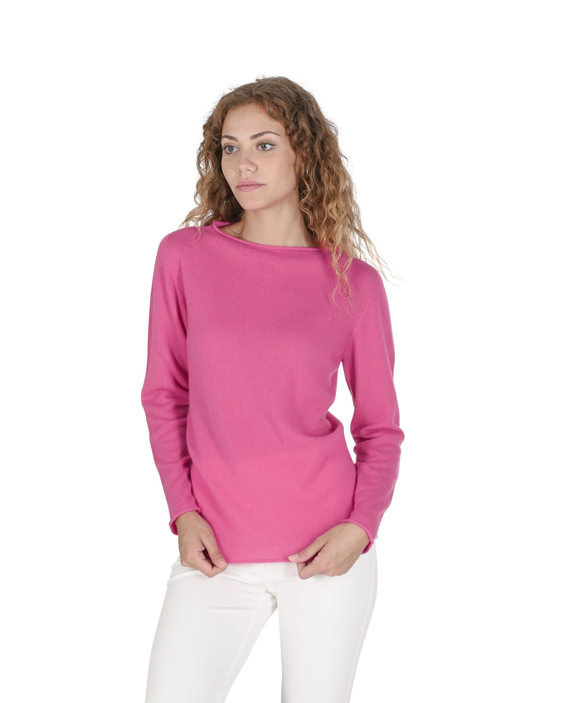 Crown of Edinburgh Cashmere Womens Boat Neck Sweater COE 0025 FUSCHIA