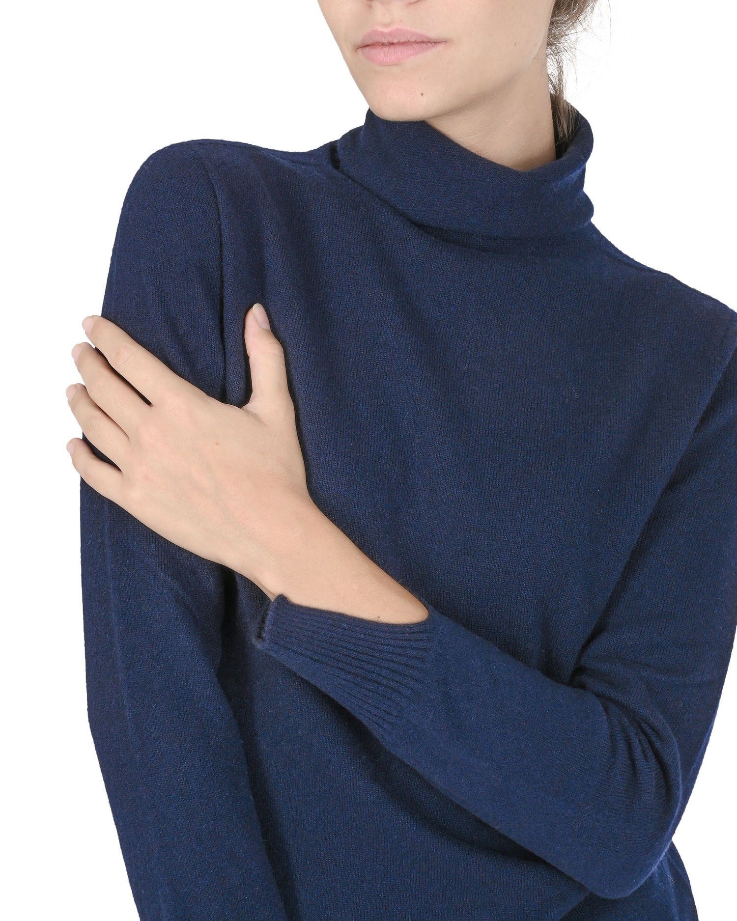 Crown of Edinburgh Cashmere Womens Turtleneck Sweater COE 0023 NAVY BLUE