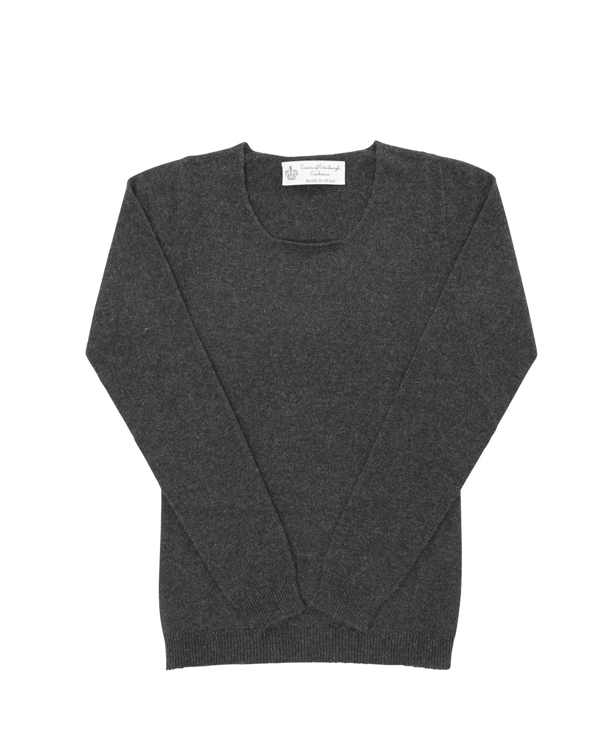 Crown of Edinburgh Cashmere Womens Square Neck Sweater COE 0024 IRON  GREY