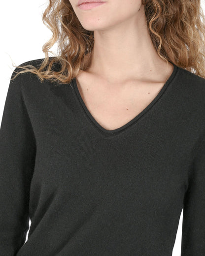 Crown of Edinburgh Cashmere Womens V Neck Sweater COE 0022 BLACK