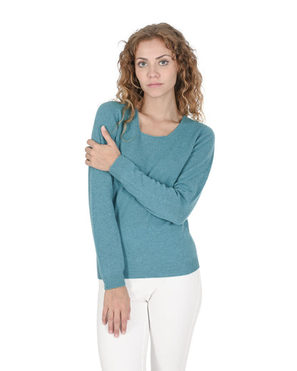 Crown of Edinburgh Cashmere Womens Square Neck Sweater COE 0024 TURQUOISE