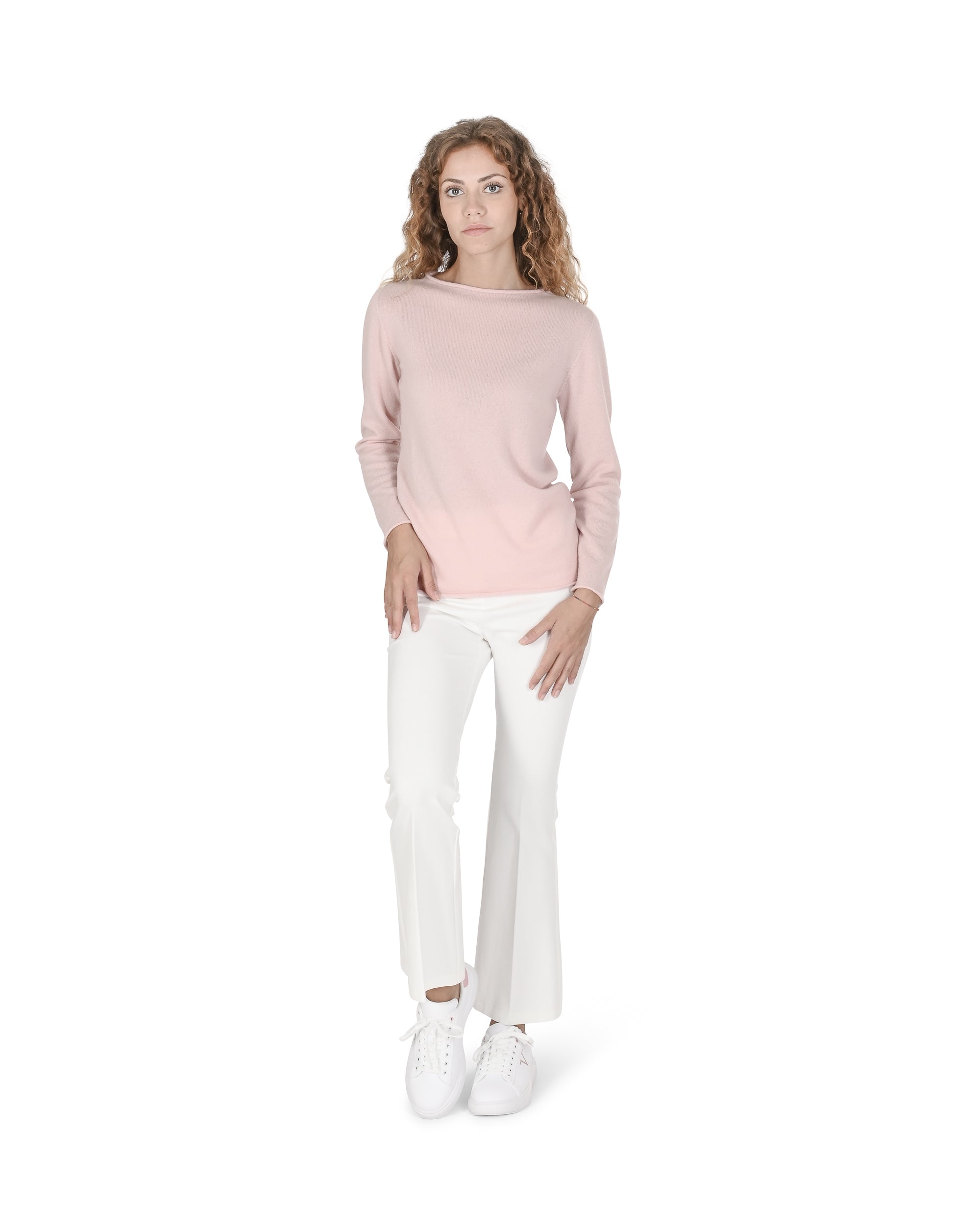 Crown of Edinburgh Cashmere Womens Boat Neck Sweater COE 0025 BABY PINK