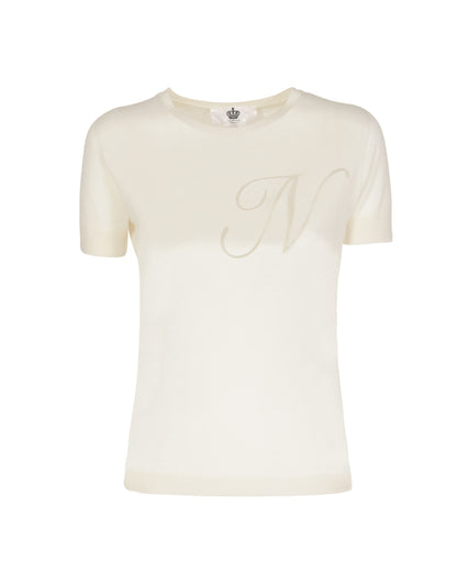 Crown of Edinburgh Cashmere Short Sleeve ART 003 IVORY LETTER N