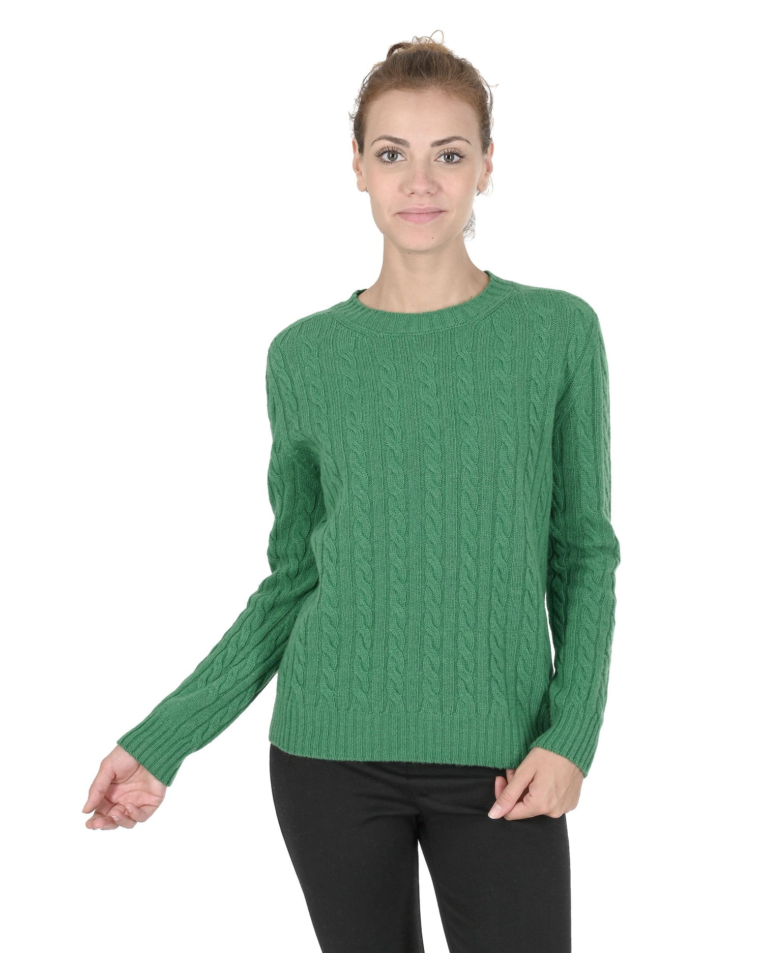 Crown of Edinburgh Cashmere Womens Round Neck Sweater COE 0033 GREEN