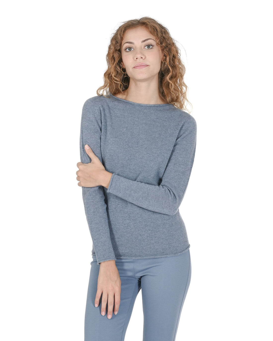 Crown of Edinburgh Cashmere Womens Boat Neck Sweater COE 0025 LIGHT BLUE