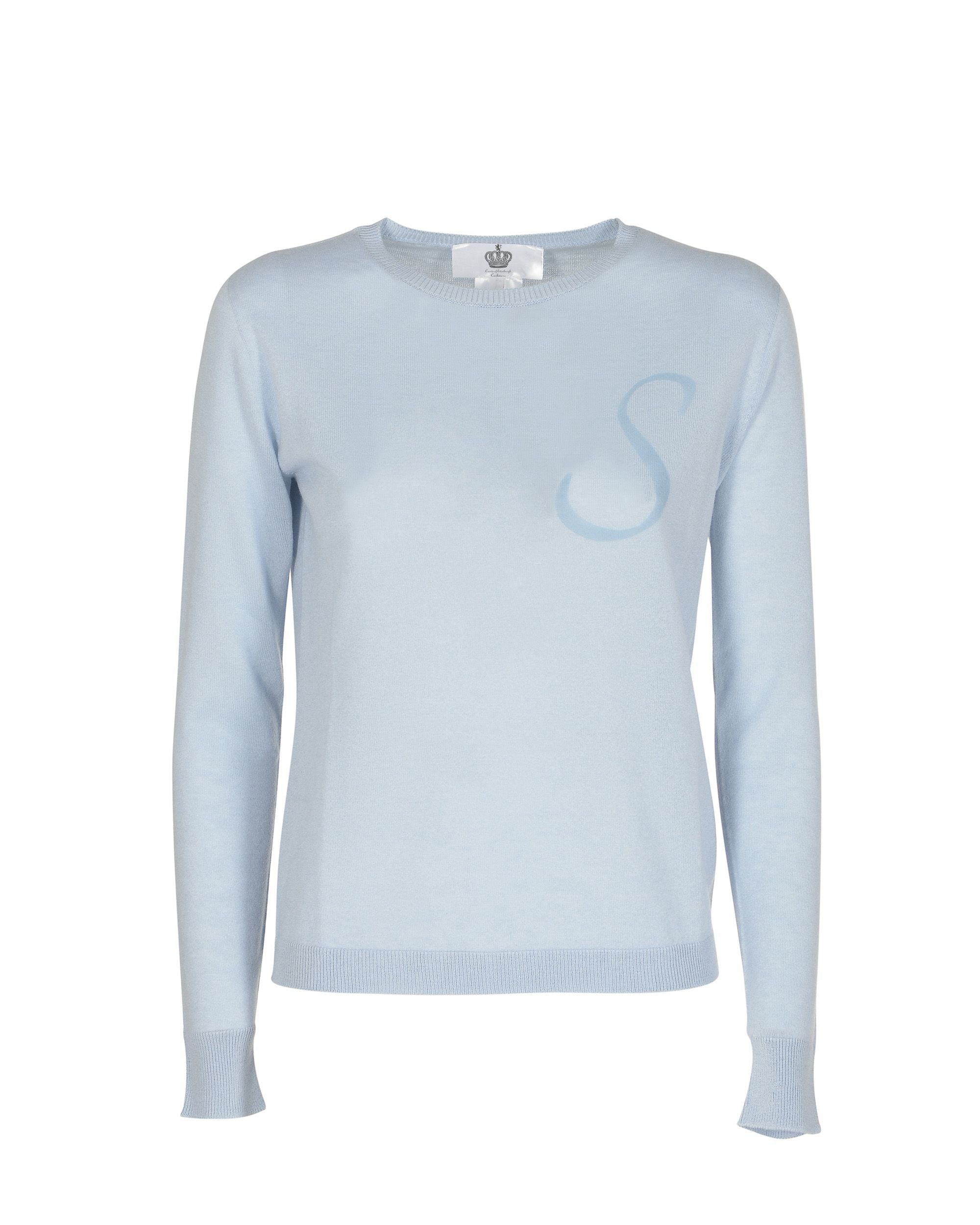 Crown of Edinburgh Cashmere Long Sleeve ART 004 LIGHT BLUE LETTER S