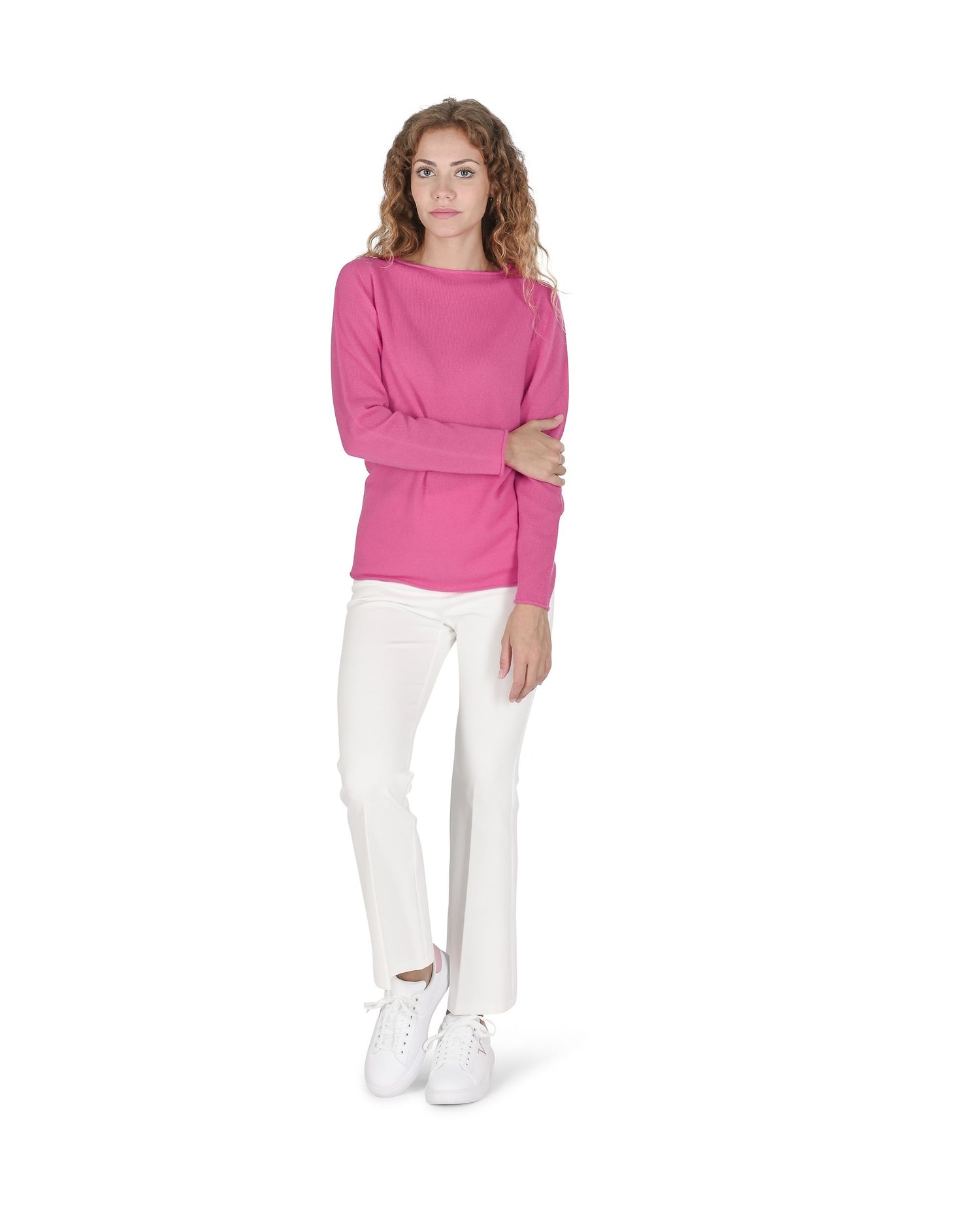 Crown of Edinburgh Cashmere Womens Boat Neck Sweater COE 0025 FUSCHIA