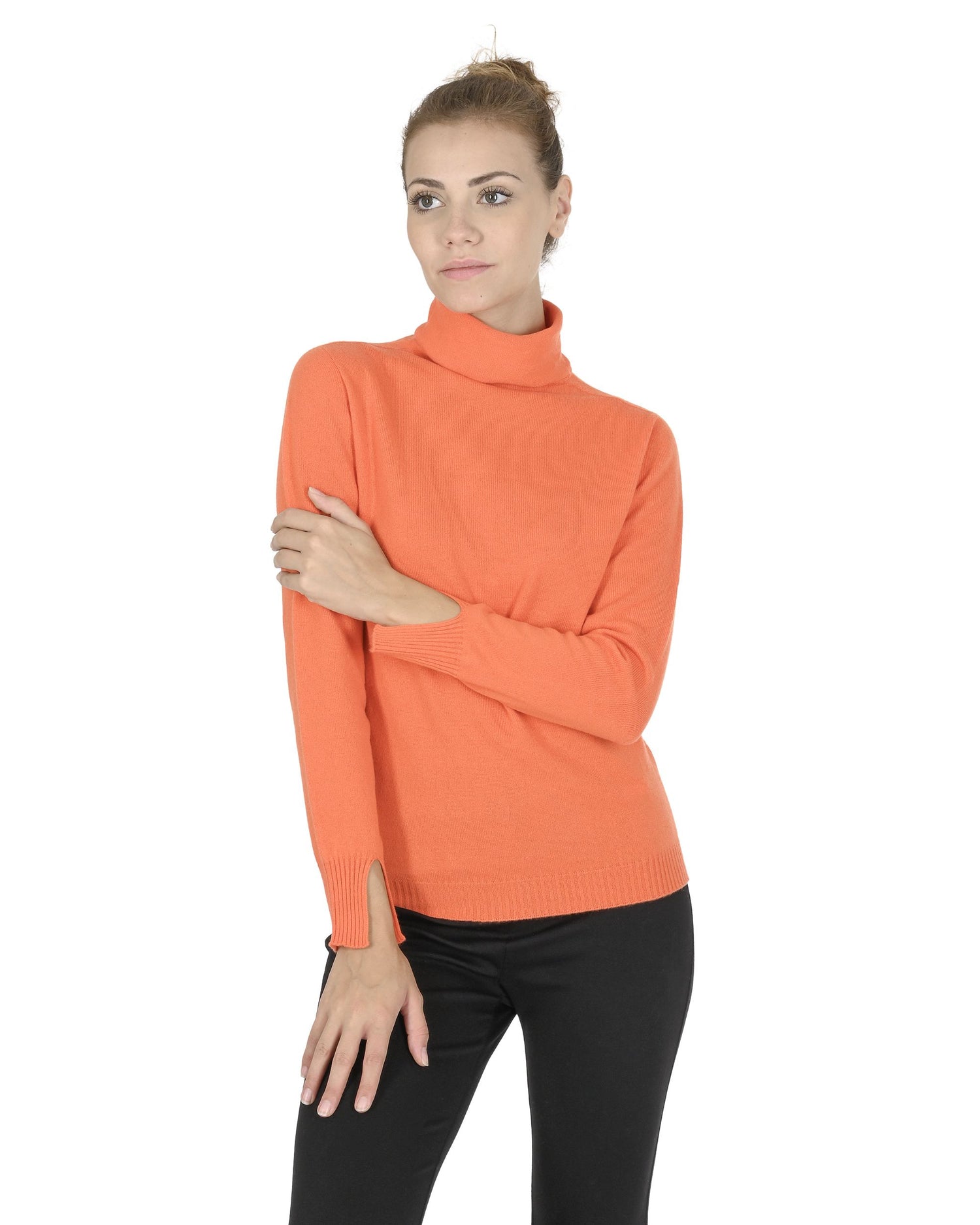 Crown of Edinburgh Cashmere Womens Turtleneck Sweater COE 0023 ORANGE