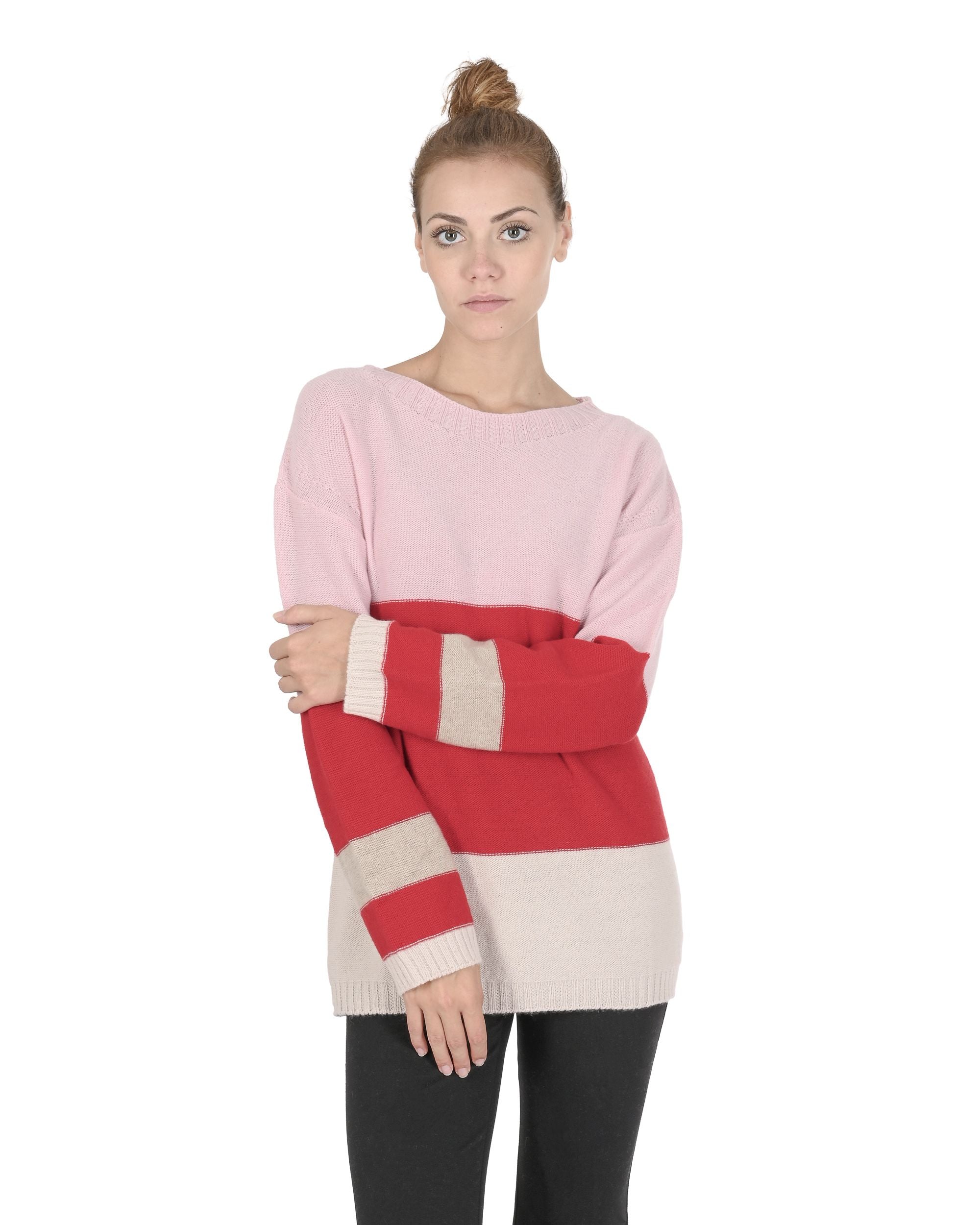 Crown of Edinburgh Cashmere Womens Boat Neck Sweater COE 0017 PINK/RED