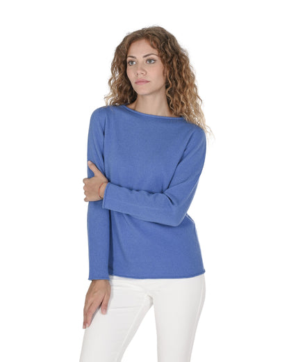 Crown of Edinburgh Cashmere Womens Boat Neck Sweater COE 0025 BRIGHT BLUE