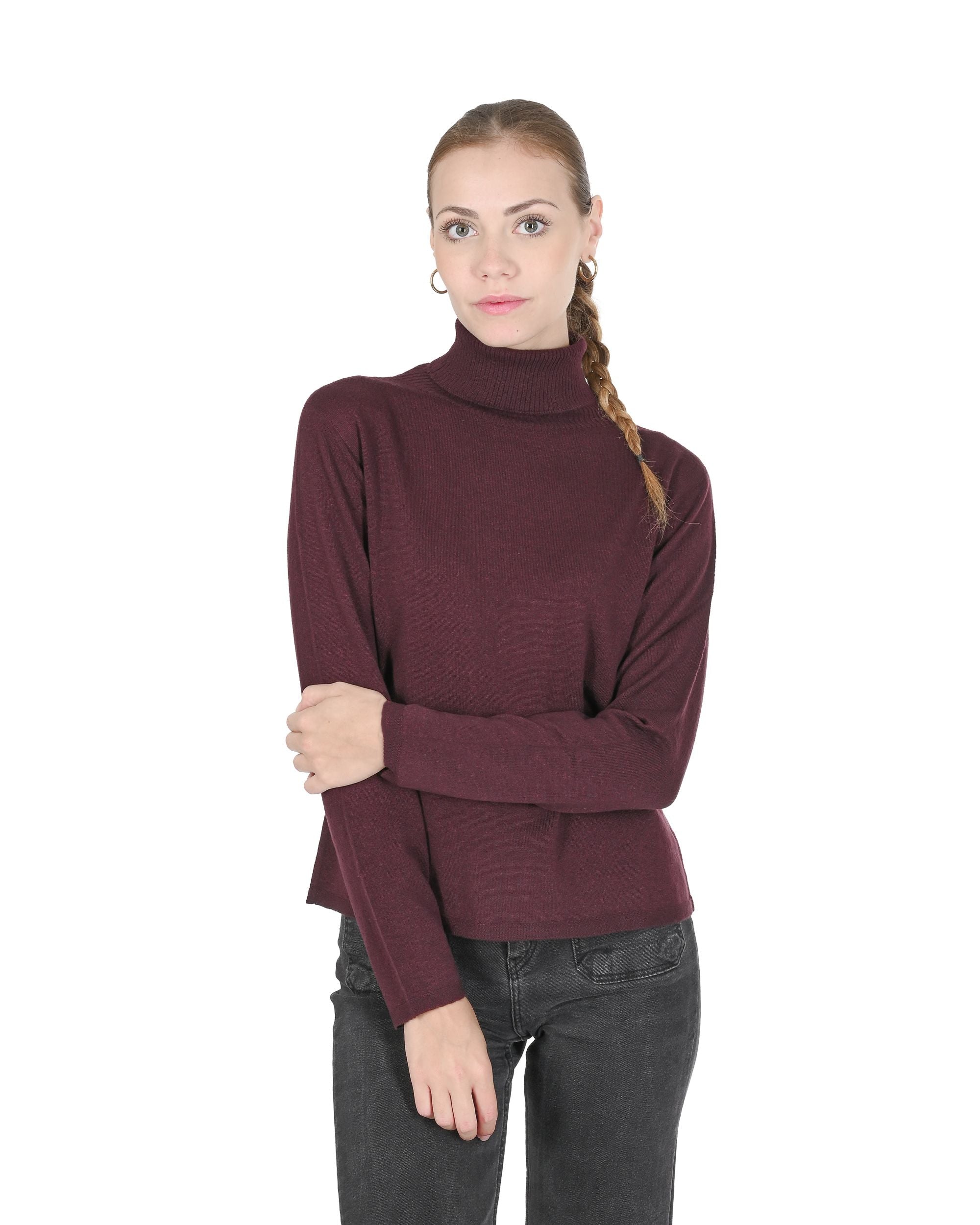 Crown of Edinburgh Cashmere Womens Turtleneck Sweater COE 0020 BURGUNDY