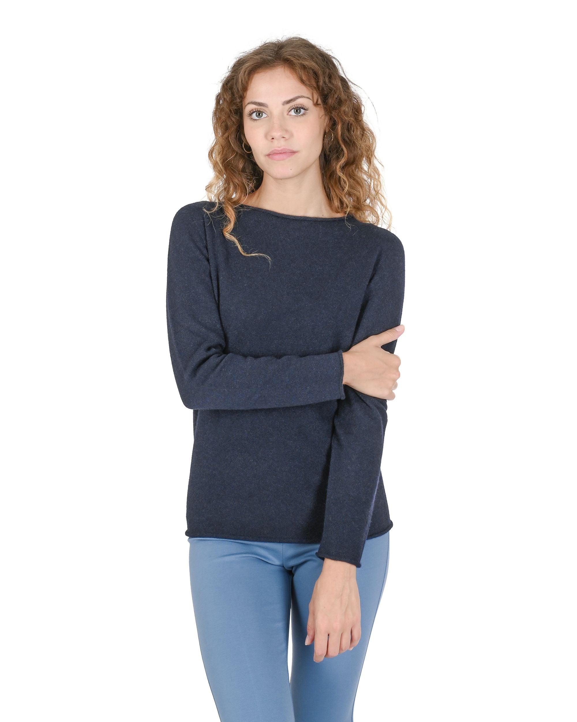 Crown of Edinburgh Cashmere Womens Boat Neck Sweater COE 0025 NAVY BLUE