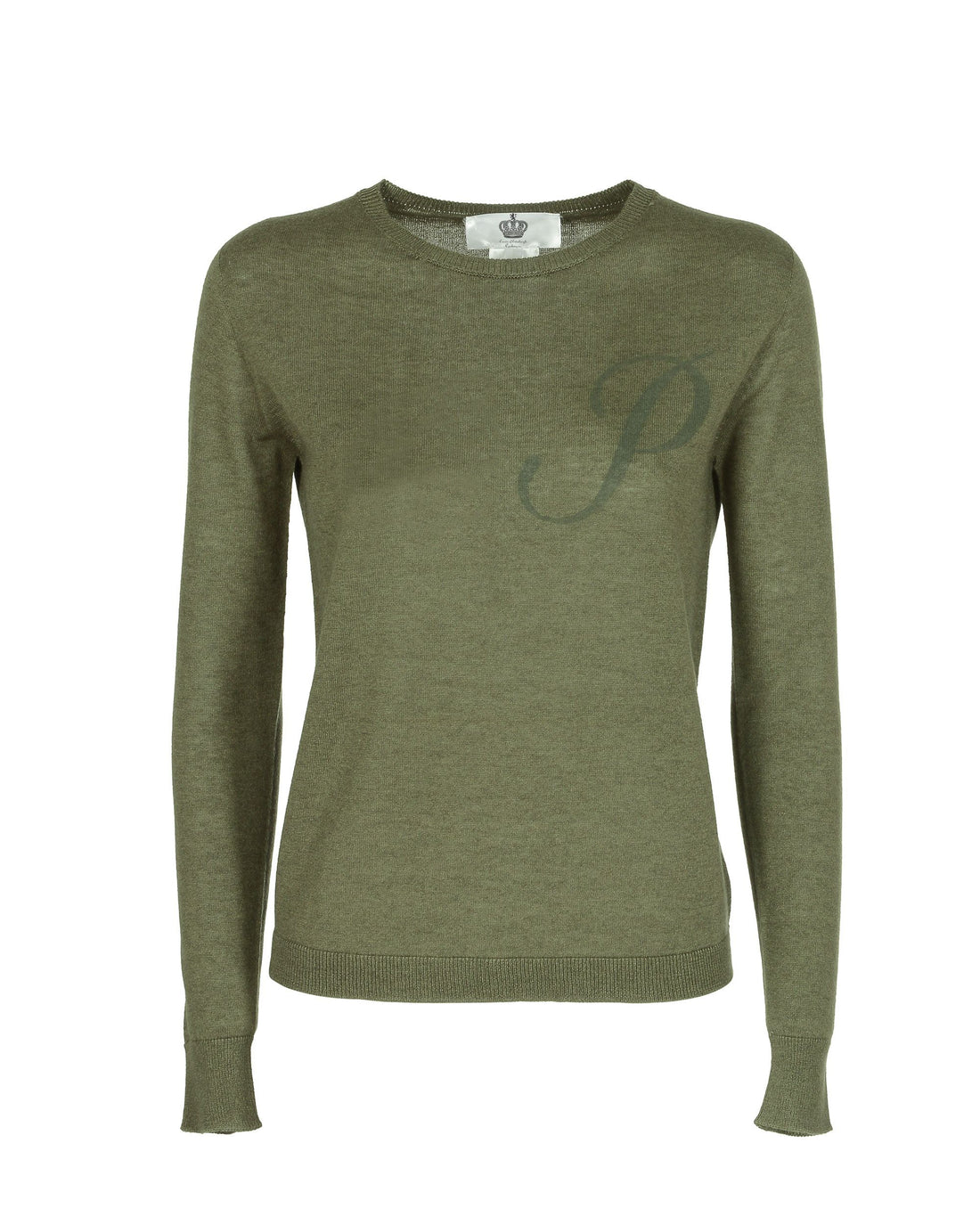 Crown of Edinburgh Cashmere Long Sleeve ART 004 GREEN LETTER P