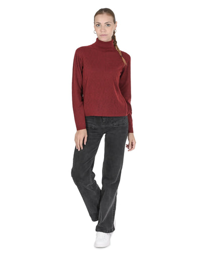 Crown of Edinburgh Cashmere Womens Turtleneck Sweater COE 0020 DARK RED