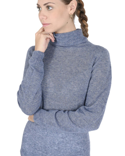 Crown of Edinburgh Cashmere Womens Turtleneck Sweater COE 0019 BLUE MELANGE